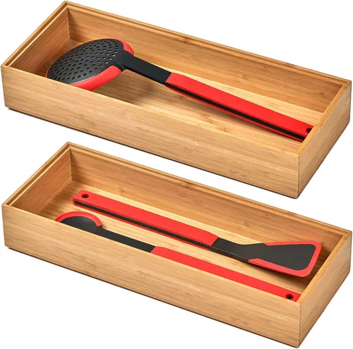 Miniatura 11 de Umilife Organizador de cajones de cocina de bambú, bandeja de cubiertos extra alta, caja de almacenamiento de cubiertos, soporte multiusos