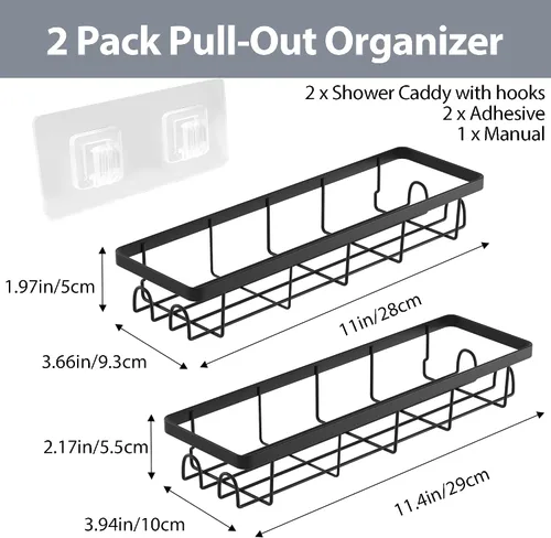 Miniatura 2 de Organizador de Cesta de Ducha con Ganchos, Estantes de Baño Autoadhesivos, Organizadores y Almacenamiento de Baño sin Taladro, Perfecto para RV