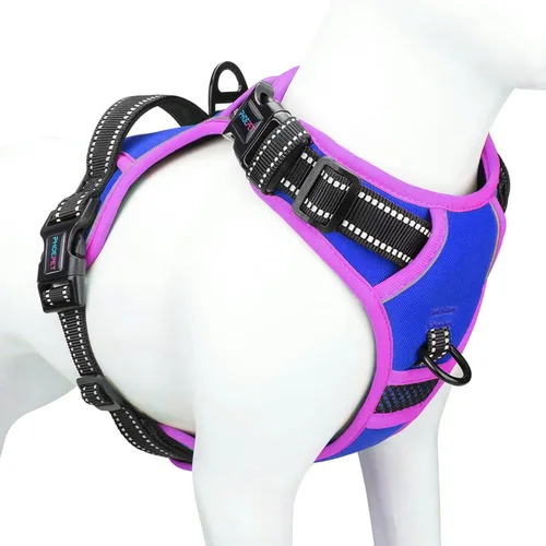 Miniatura 22 de PHOEPET Arnés para perro sin tirones, chaleco para perro reflectante ajustable de colores únicos, con mango de entrenamiento suave, clips de metal