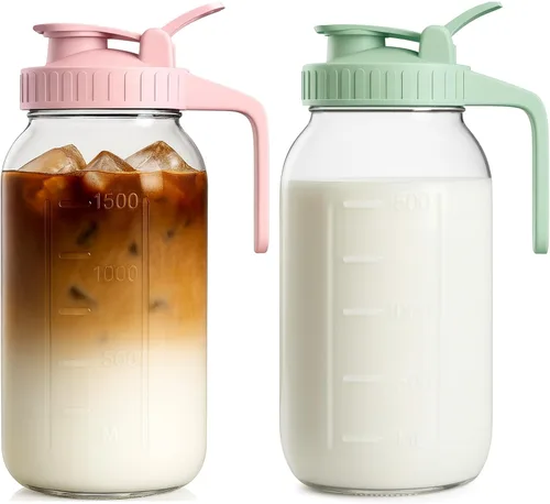 Miniatura 20 de Jarra Mason Jar de 64 onzas – Jarra de vidrio hermética y a prueba de fugas con tapa, perfecta para té helado, té solar, cerveza fría, leche