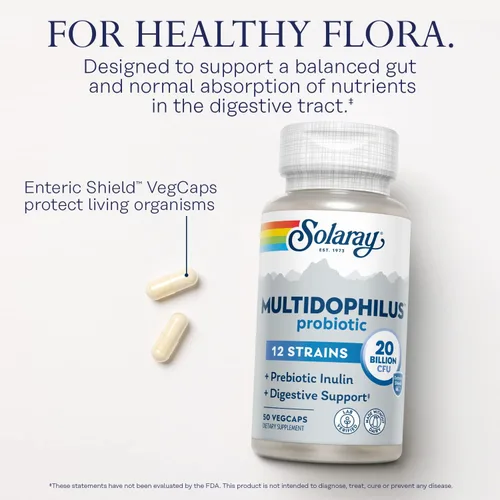Miniatura 3 de SOLARAY Multidophilus - Probiótico de 12 cepas 20 mil millones de UFC, probióticos para la salud digestiva y apoyo a la salud intestinal con inulina