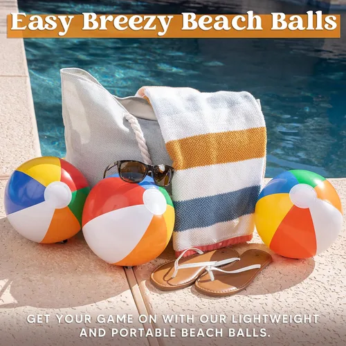 Miniatura 3 de JOYIN Paquete de 12 pelotas de playa de 12 pulgadas, juguetes inflables clásicos a granel para piscina, juegos de adultos y niños, suministros