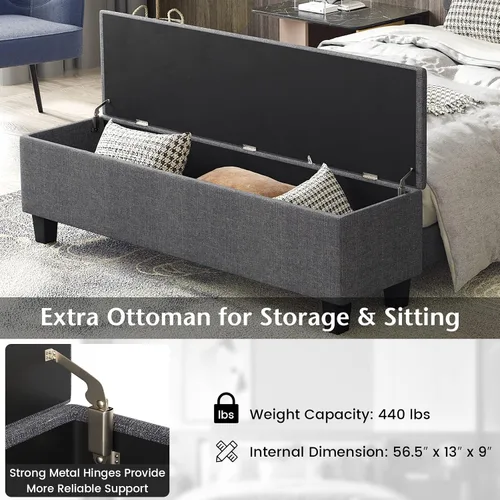Miniatura 4 de KOMFOTT Base de cama tapizada de tamaño matrimonial con almacenamiento otomano, base de colchón moderna con cabecera copetuda con botones, base