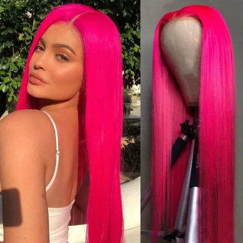 Miniatura 19 de QD-Tizer Pelucas de cabello sintético con encaje frontal de 13 x 6 pulgadas, sin pegamento, color rojo vino, color burdeos, pelucas de cabello largo