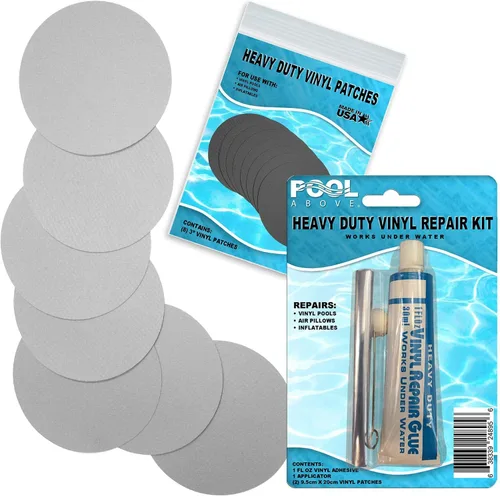 Kit de parches de reparación de vinilo resistente para reparación de revestimientos de piscina sobre el suelo; inflables de pegamento y parches;