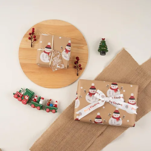 Miniatura 3 de RUSPEPA Papel de regalo de Navidad, papel Kraft, diseño navideño con muñeco de nieve, 24 pulgadas x 100 pies, rollo jumbo