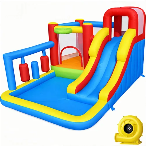 Bounce House - Castillo hinchable inflable con bolsa de boxeo, pozo de bolas, casa de salto de pared de escalada con tobogán para niños de 3 a 10