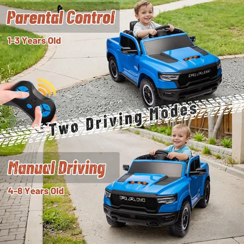 Miniatura 4 de Juguetes de paseo con licencia Ram 1500 para niños de 4 a 8 años, automóvil eléctrico montable para niños con control remoto, con batería y llave