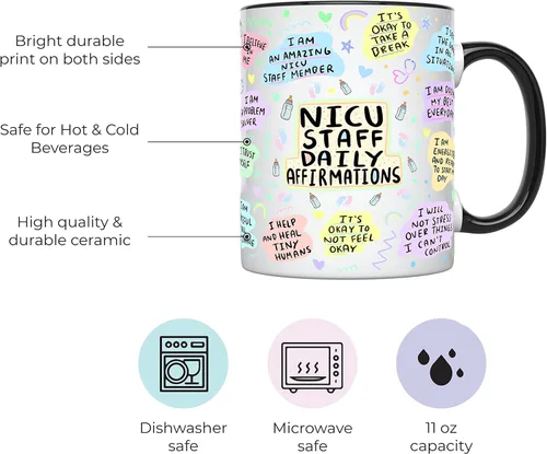 Miniatura 2 de YouNique Designs NICU - Taza de café portátil de 11 onzas, afirmaciones diarias, regalos de enfermera de la UCIN, taza de enfermera de cuidados