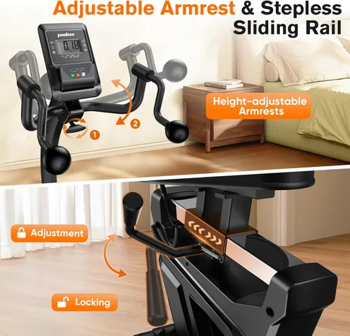 Miniatura 6 de pooboo - Bicicleta reclinada para ejercicios, bicicletas estáticas para el hogar con ejercitador de brazos, bicicleta reclinada magnética con Grano