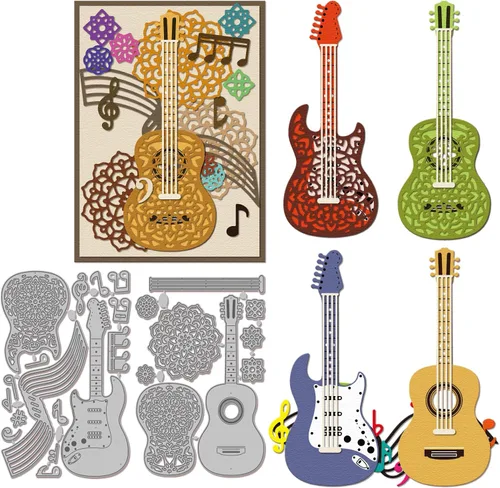 GLOBLELAND Troqueles de corte de guitarra de mandala para bricolaje álbumes de recortes, notas musicales, troqueles de flores de mandala, troqueles