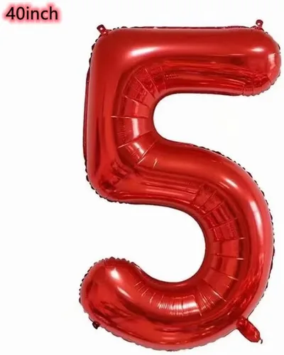 Miniatura 2 de Globo de 40 pulgadas, corona roja número 5, globo gigante de película de aluminio con el número 5, globos de decoración de cumpleaños número 5