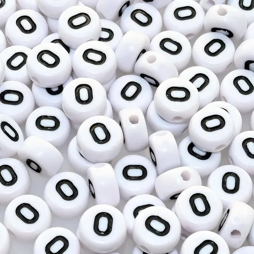 Miniatura 26 de Amaney - Cuentas de vocal A, 100 piezas de 0.276 x 0.157 in, blanco, redondo, acrílico, negro, alfabeto para fabricación de joyas Black-a