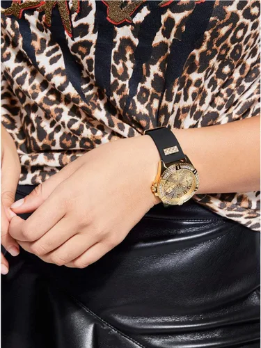 Miniatura 2 de Reloj Guess de acero inoxidable con tono dorado, esfera incrustada de cristal con silicona resistente a manchas negras