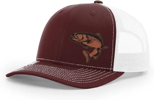 Miniatura 34 de Sombrero de pesca de trucha con parche de cuero grabado láser Richardson 112 Snapback Trucker Cap
