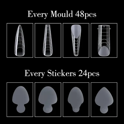 Miniatura 5 de 288 piezas de forma de uñas dobles con adhesivo de silicona francesa, kit de moldes de doble sistema reutilizable para uñas de línea francesa guías