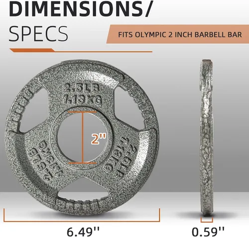 Miniatura 2 de Fitvids 2 Inch Olympic Barbell Weight Plates, 2.5 LB to 45 LB Plates for Home Gym Strength Training, Triple-handle Design