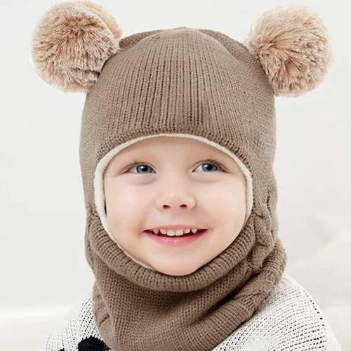 Miniatura 2 de Invierno Earflap Hat Invierno Con Capucha Bebé Sombrero Cálido Niño Bufanda Bufanda Flap Kid Cap Knit Girl Caps Cuidado del Bebé