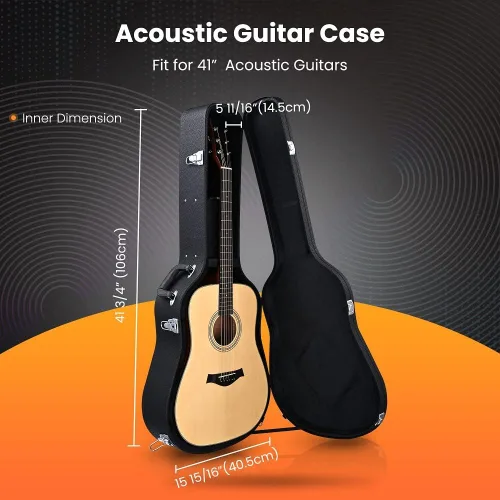 Miniatura 3 de ZeHuoGe Estuche de carcasa dura de madera con cerradura para guitarra acústica Dreadnought de 41" con superficie PU (para guitarra acústica)
