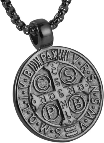 Collar con colgante de exorcismo de San Benito para hombre, acero inoxidable, cruz católica, protección de demonios, cazador de fantasmas (CSPB) de