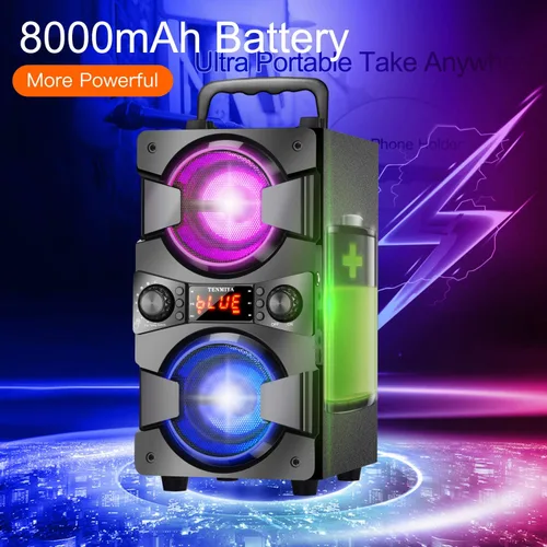 Miniatura 5 de Altavoces Bluetooth de 60 W, altavoz inalámbrico portátil con subwoofer doble, graves pesados, radio FM, micrófono, luces, ecualizador remoto, caja