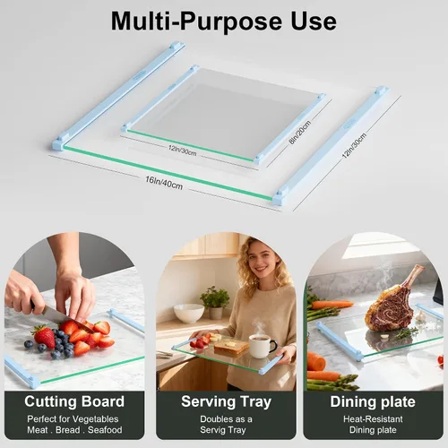 Miniatura 3 de 2 piezas de tabla de cortar de vidrio con agarre de silicona, 80% más resistente a las roturas y antideslizante, sin arañazos/libre