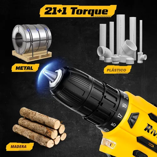 Miniatura 7 de Juego de taladro inalámbrico, 21+1 par de torsión, taladro eléctrico de 20 V con batería de 2000 mAh y cargador de 2 A, equipado con portabrocas sin
