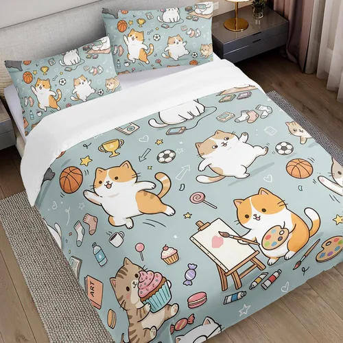 Miniatura 2 de AILONEN Hobby Cat Twin Duvet Cover Set 3 Piece, Blue Sports Art Bedding Pack, Cupcake Ball Microfiber Shell, 2 Pillowcases