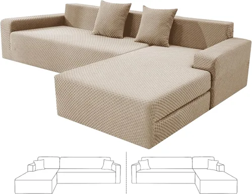 Miniatura 23 de ZNSAYOTX Fundas para sofá modular, fundas elásticas de jacquard con parte inferior elástica para sofá modular en forma de L, 2 protectores de sofá