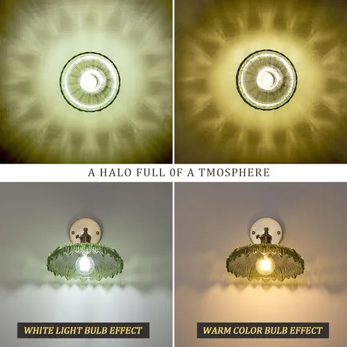 Miniatura 6 de Shenmoyl Luces de pasillo doradas de montaje semiempotrado con vidrio Scindapsus transparente, bombilla incluida, base de 4.72 pulgadas, lámpara