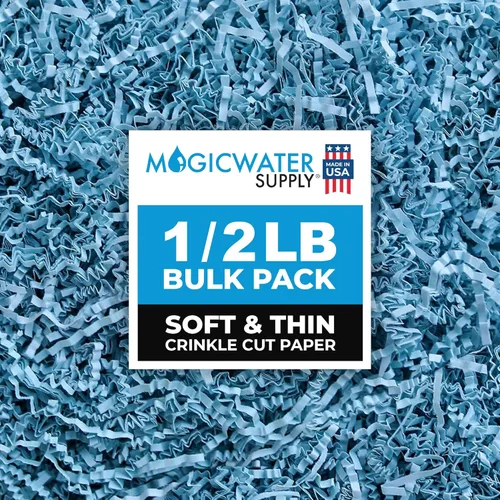 MagicWater Supply - 1/2 libra - Azul bebé - Relleno de papel de corte arrugado suave y fino, ideal para envolver regalos, relleno de cestas,