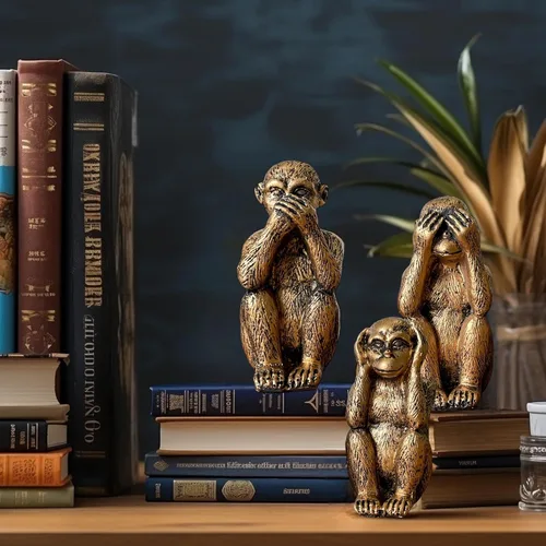 Miniatura 5 de Juego de estatuas de 3 monos sabios – Hear No Evil See No Evil Speak No Evil – Figuras de mono de resina para decoración de oficina y hogar – Opción