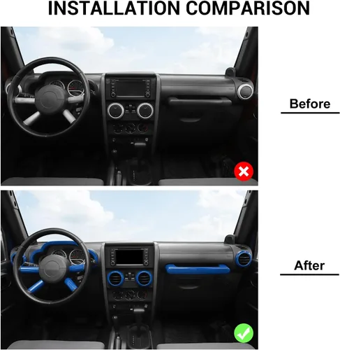Miniatura 7 de Jimen Compatible con Jeep Wrangler JK & Unlimited 2007-2010, 10 piezas Panel de Moldura del Tablero de Consola Central y Rejilla de Aire