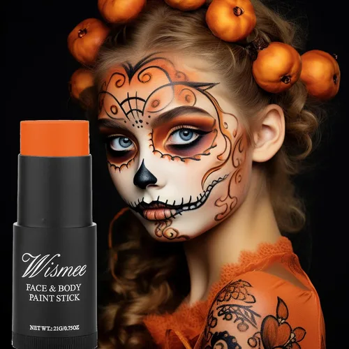 Miniatura 5 de Ojo naranja negro Deportes, palo de pintura de cuerpo de cara naranja, resistente al sudor, impermeable, pintura facial, maquillaje para Halloween