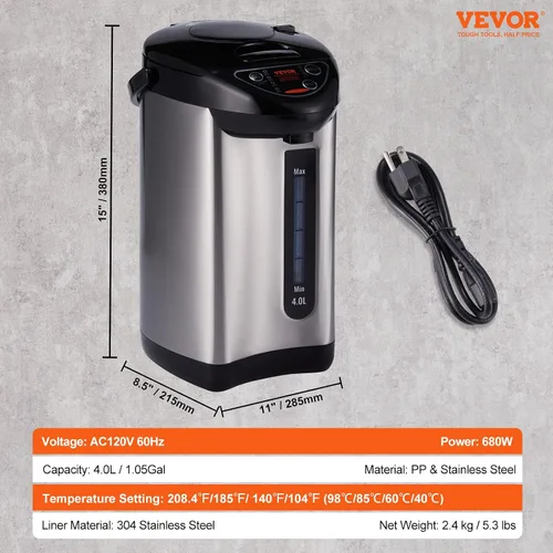 Miniatura 32 de VEVOR Dispensador de agua caliente, caldera y calentador de agua ajustable de 4 temperaturas, calentador de agua de encimera de acero inoxidable