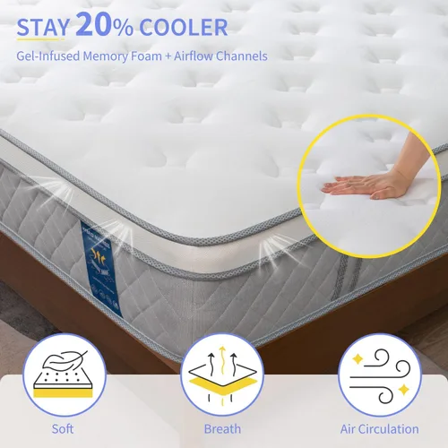Miniatura 4 de Colchón tamaño individual, colchón mediano de 12 pulgadas en una caja, espuma viscoelástica de gel de enfriamiento híbrido y cama de resortes