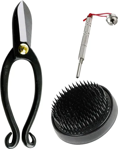 Wazakura Kit de herramientas Ikebana para principiantes, tijeras Ikenobo, soporte Kenzan negro, limpiador, juego de arreglos florales, tijeras de