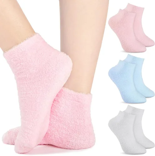 Janmercy 3 pares de calcetines Aloe con gel hidratante para spa, calcetines de dormir esponjosos con loción no deslizante para pies secos, para