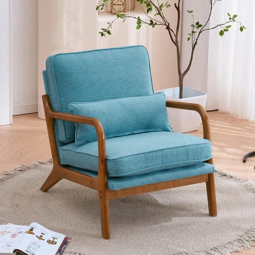 Miniatura 14 de Silla decorativa para sala de estar, sillón tapizado moderno de mediados de siglo con almohada, sillón de lectura, cómoda silla decorativa para Gris