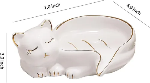Miniatura 2 de WAIT FLY Jabonera creativa para gatos, jabonera de cerámica, autodrenante, jabonera decorativa, color blanco, 1 unidad