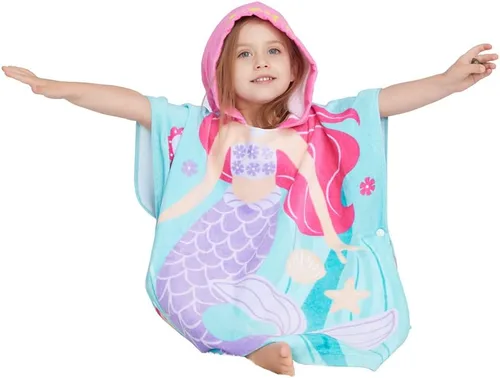 Miniatura 4 de Gealaek Toalla con capucha 100% algodón para niños de 2 a 6 años, toalla de playa para piscina, toalla de playa, suave y absorbente, poncho de playa