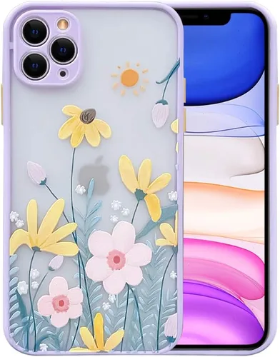 Ownest Funda compatible con iPhone 11 Pro Max para PC transparente esmerilado 3D floral para niñas y mujeres y funda protectora de TPU suave de