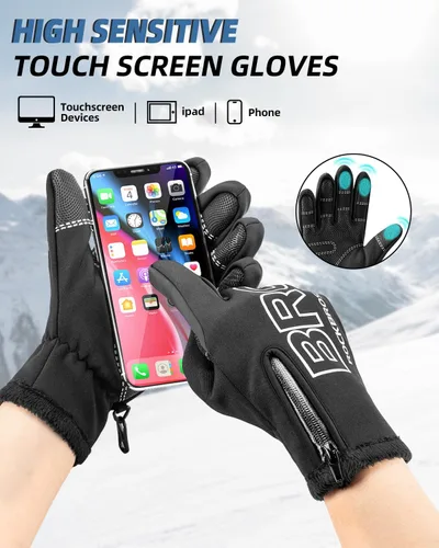 Miniatura 3 de ROCKBROS Guantes de ciclismo de invierno para hombres y mujeres, resistentes al agua, guantes de pantalla táctil que absorben los golpes, guantes