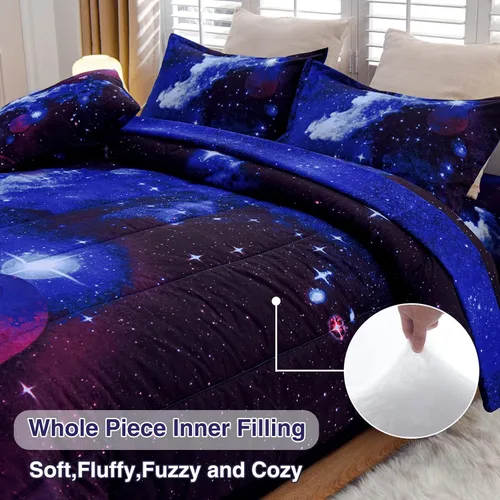 Miniatura 7 de A Nice Night - Juego de ropa de cama de 6 piezas con temática de galaxia, funda de edredón de espacio exterior impresa en 3D, para niños, niños