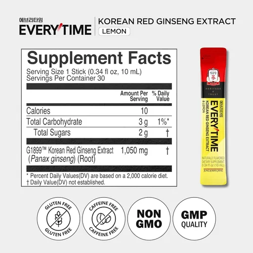 Miniatura 7 de JUNG KWAN JANG Everytime - Extracto de ginseng rojo coreano de 1,050 mg y limón, suplementos líquidos veganos de bebida energética, aumenta