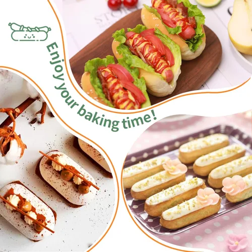 Miniatura 6 de QELEG 2 piezas de molde para tartas Twinkie, molde antiadherente de silicona para bollos para perros calientes para hornear cocina