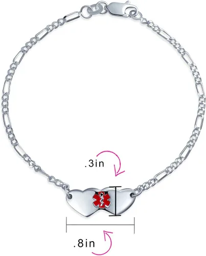 Miniatura 5 de Pulsera de identificación médica grabable con forma de corazón ovalada o doble en blanco, para adolescentes, para él o ella, hijo e hija, plata