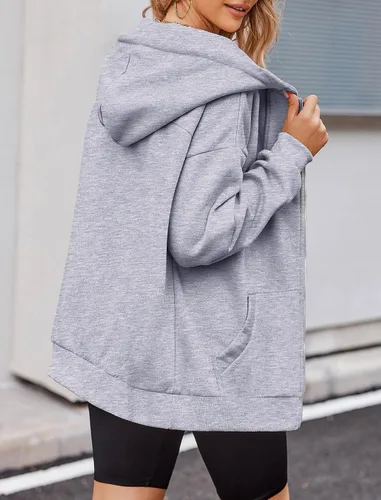 Miniatura 5 de Zeagoo Sudaderas con capucha y cremallera de gran tamaño para mujer, chaqueta de forro polar, casual, otoño e invierno, sudaderas con cordón Y2K