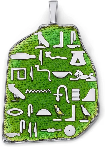 Pome Losa de piedra egipcia con jeroglíficos en plata de ley, esmalte verde, hecha en Estados Unidos, joyería fina egipcia