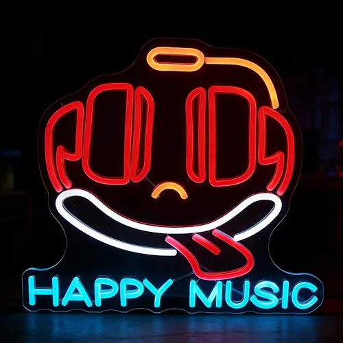Letrero de neón con texto en inglés «Happy Music» para decoración de pared, letras iluminadas para negocios, letreros de fiesta de cumpleaños,